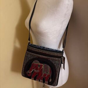 Charkorn Elephant Design Crossbody Bag - Red and Blue 8 X 8.5